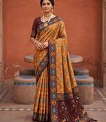 Maroon color patola silk woven meenakari jacquard designer saree for rich traditional saree