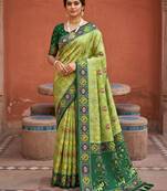 green color patola silk blend woven meenakari jacquard designer saree for rich traditional saree