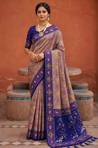 Violet color patola silk woven meenakari jacquard designer saree for rich traditional saree