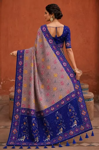 Violet color patola silk woven meenakari jacquard designer saree for rich traditional saree