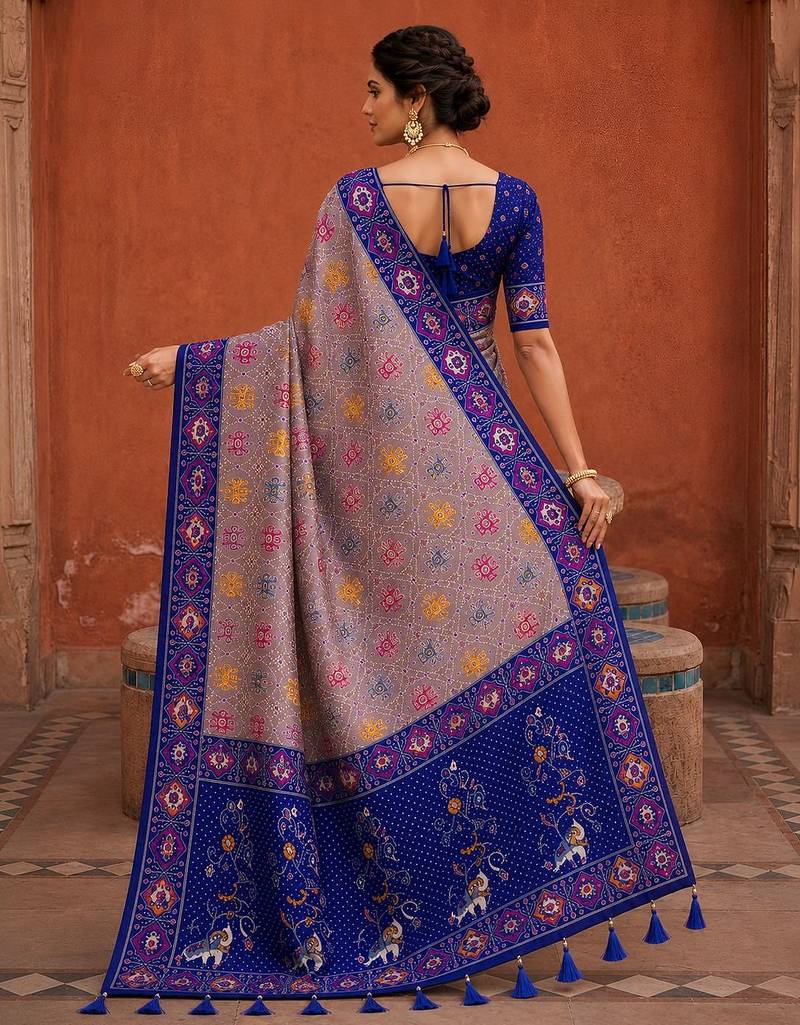 Violet color patola silk woven meenakari jacquard designer saree for rich traditional saree