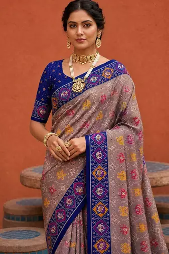 Violet color patola silk woven meenakari jacquard designer saree for rich traditional saree