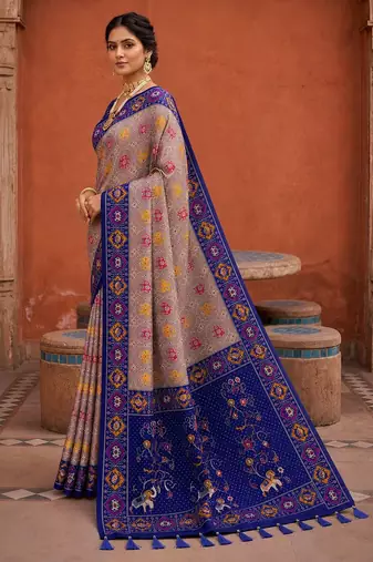 Violet color patola silk woven meenakari jacquard designer saree for rich traditional saree