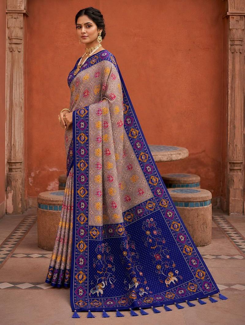 Violet color patola silk woven meenakari jacquard designer saree for rich traditional saree
