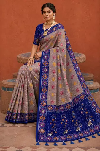 Violet color patola silk woven meenakari jacquard designer saree for rich traditional saree