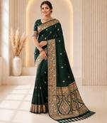 Green color banarasi silk fabric woven jacquard designer partywear saree