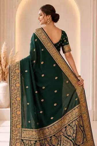 Green color banarasi silk fabric woven jacquard designer partywear saree