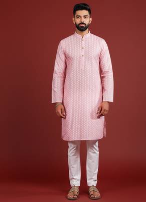 Pink color beautiful kurta payjama for handsome men's looks 1