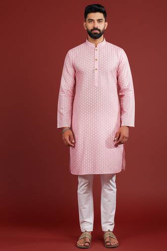 Pink color beautiful kurta payjama for handsome men's looks
