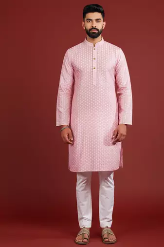 Pink color beautiful kurta payjama for handsome men's looks