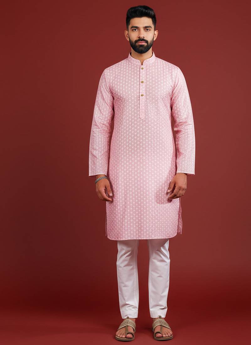 Pink color beautiful kurta payjama for handsome men's looks
