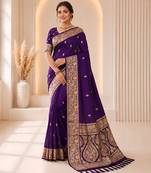 Purple color banarasi silk fabric woven jacquard designer partywear saree