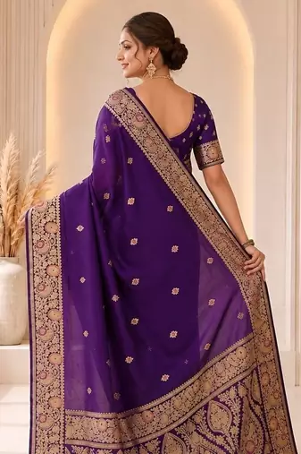 Purple color banarasi silk fabric woven jacquard designer partywear saree