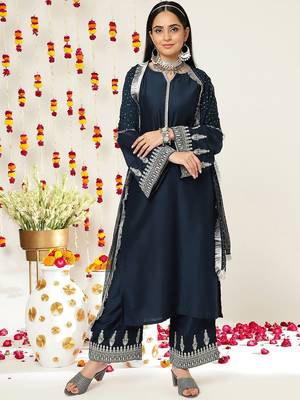 Ethnic Motifs Zari Embroidered Regular Kurta With Trousers & With Dupatta 1