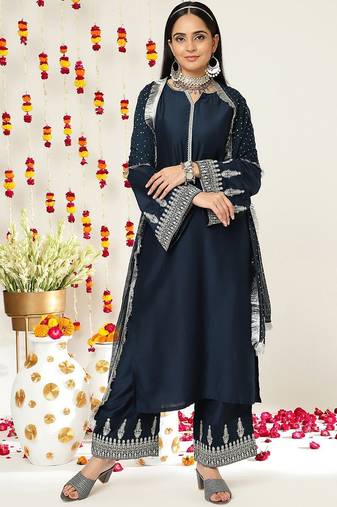 Ethnic Motifs Zari Embroidered Regular Kurta With Trousers & With Dupatta