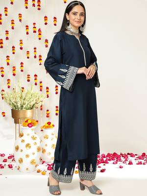 Ethnic Motifs Zari Embroidered Regular Kurta With Trousers & With Dupatta 4