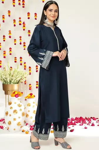 Ethnic Motifs Zari Embroidered Regular Kurta With Trousers & With Dupatta