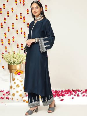 Ethnic Motifs Zari Embroidered Regular Kurta With Trousers & With Dupatta 5