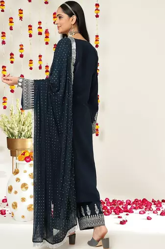 Ethnic Motifs Zari Embroidered Regular Kurta With Trousers & With Dupatta