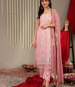 Ethnic Motifs Embellished Regular Kurta with Trousers & With Dupatta