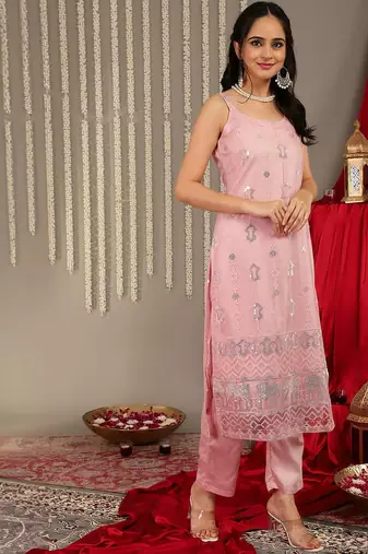Ethnic Motifs Embellished Regular Kurta with Trousers & With Dupatta