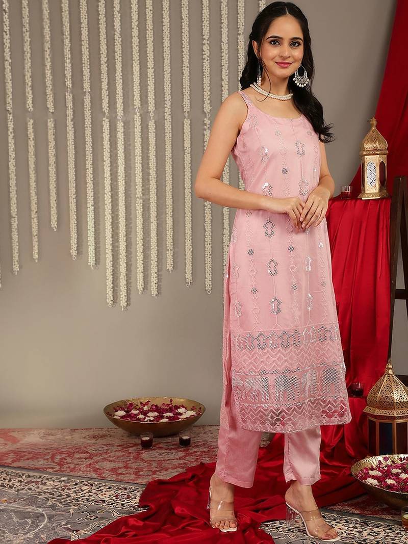 Ethnic Motifs Embellished Regular Kurta with Trousers & With Dupatta