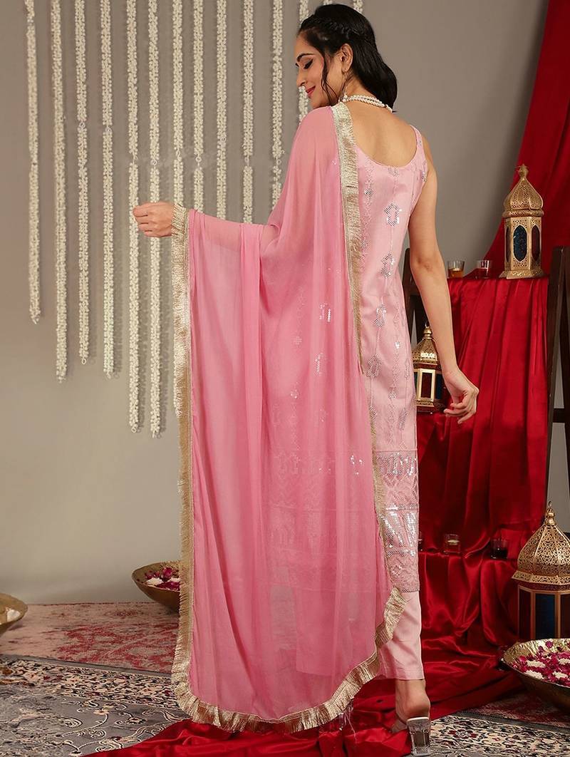 Ethnic Motifs Embellished Regular Kurta with Trousers & With Dupatta