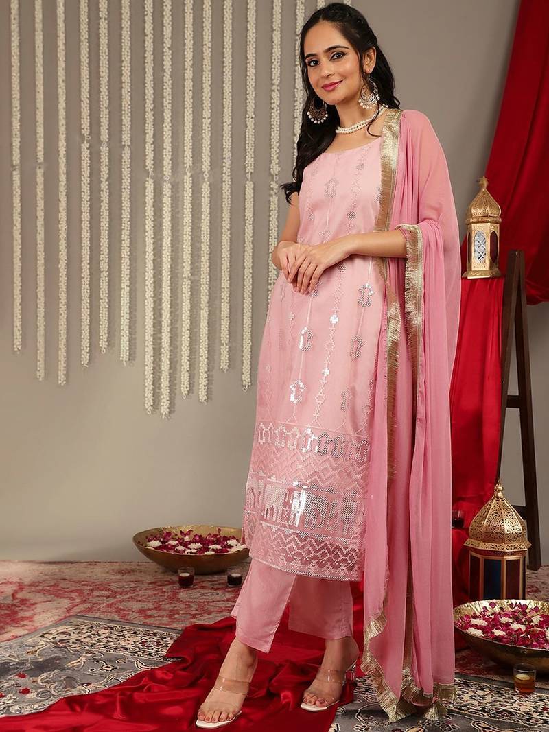 Ethnic Motifs Embellished Regular Kurta with Trousers & With Dupatta