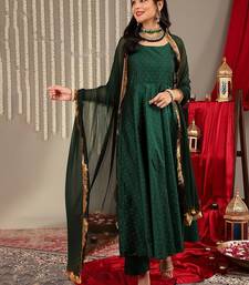 Woven Design Shoulder Straps Zari Detail Anarkali Kurta & Trousers With Dupatta