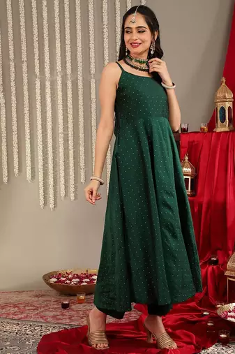 Woven Design Shoulder Straps Zari Detail Anarkali Kurta & Trousers With Dupatta