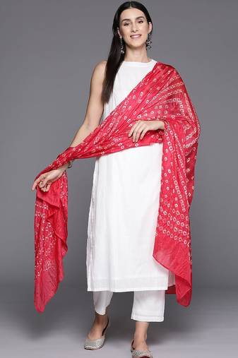 Boat Neck Sleeveless Straight Pure Cotton Kurta Set With Dupatta