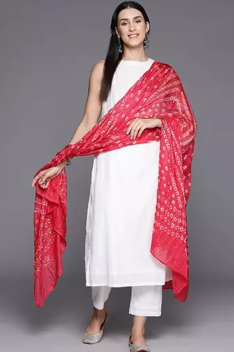 Boat Neck Sleeveless Straight Pure Cotton Kurta Set With Dupatta