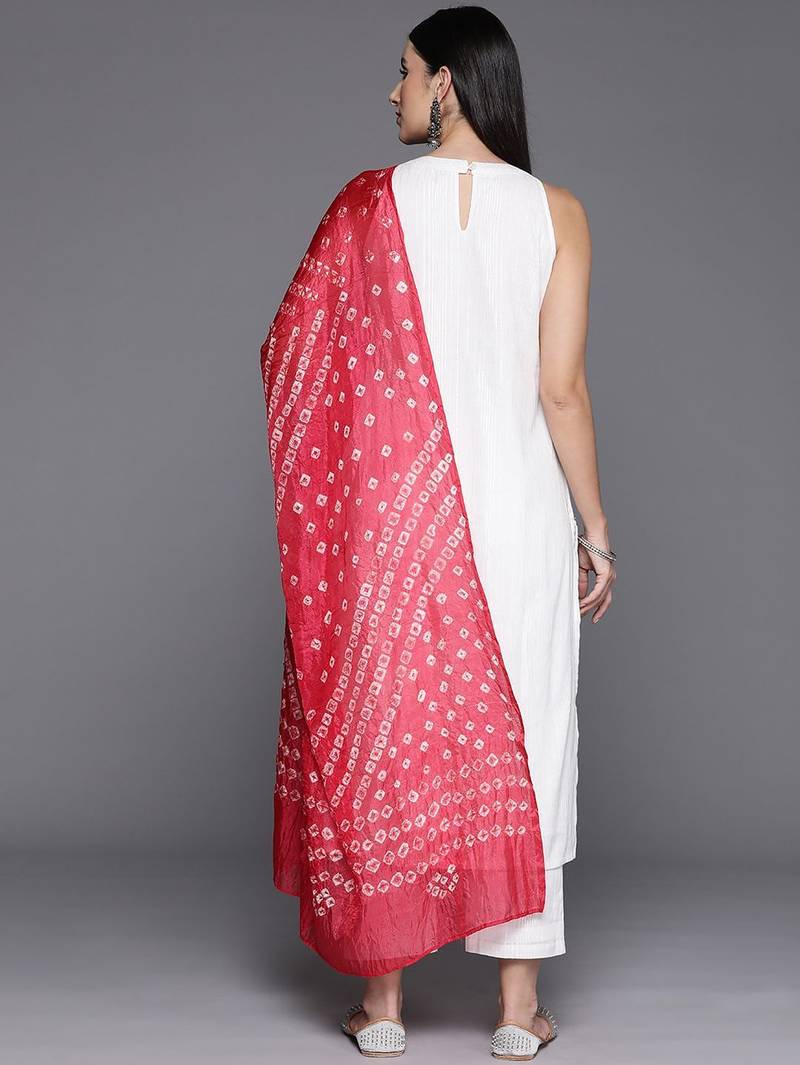 Boat Neck Sleeveless Straight Pure Cotton Kurta Set With Dupatta