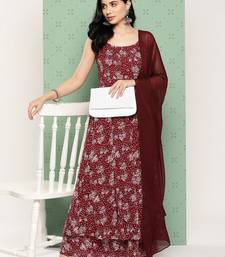 Women Floral Printed Panelled Silk Georgette Kurta with Palazzos & With Dupatta