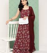 Women Floral Printed Panelled Silk Georgette Kurta with Palazzos & With Dupatta