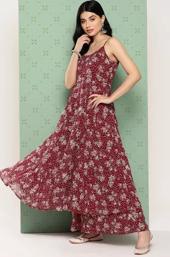 Women Floral Printed Panelled Silk Georgette Kurta with Palazzos & With Dupatta