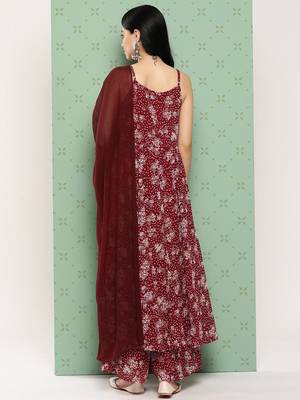 Women Floral Printed Panelled Silk Georgette Kurta with Palazzos & With Dupatta 4