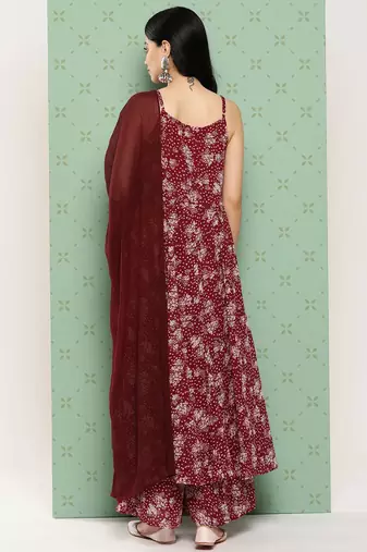 Women Floral Printed Panelled Silk Georgette Kurta with Palazzos & With Dupatta