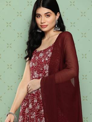 Women Floral Printed Panelled Silk Georgette Kurta with Palazzos & With Dupatta 5