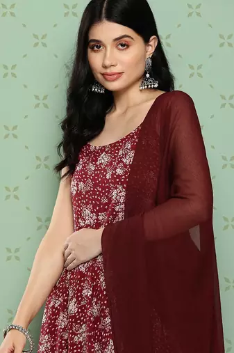 Women Floral Printed Panelled Silk Georgette Kurta with Palazzos & With Dupatta