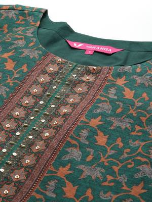Ethnic Motifs Printed Sequinned Chanderi Cotton Kurta with Trousers & Dupatta 3