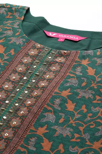 Ethnic Motifs Printed Sequinned Chanderi Cotton Kurta with Trousers & Dupatta