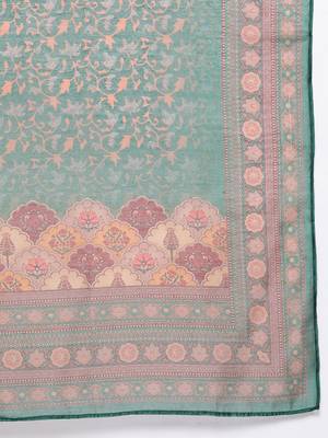 Ethnic Motifs Printed Sequinned Chanderi Cotton Kurta with Trousers & Dupatta 5