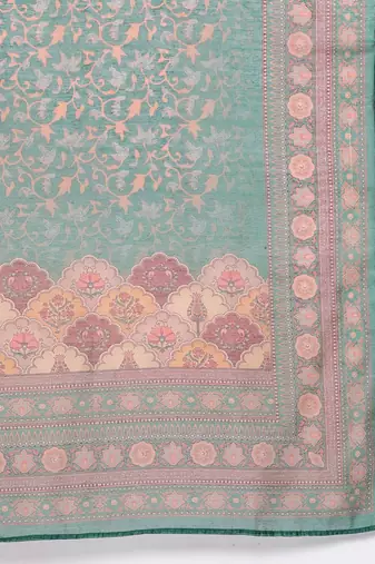 Ethnic Motifs Printed Sequinned Chanderi Cotton Kurta with Trousers & Dupatta