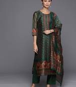 Ethnic Motifs Printed Sequinned Chanderi Cotton Kurta with Trousers & Dupatta