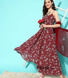 Floral Printed Empire Silk Georgette Kurta with Palazzos & With Dupatta