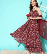Floral Printed Empire Silk Georgette Kurta with Palazzos & With Dupatta