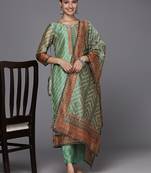 Women Leheriya Striped Gotta Patti Kurta with Trousers & Dupatta