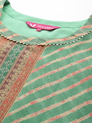Women Leheriya Striped Gotta Patti Kurta with Trousers & Dupatta 2