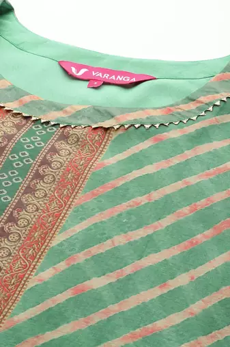 Women Leheriya Striped Gotta Patti Kurta with Trousers & Dupatta